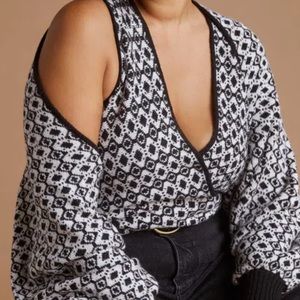 Black and white floral abstract shrug set, Anthropologie